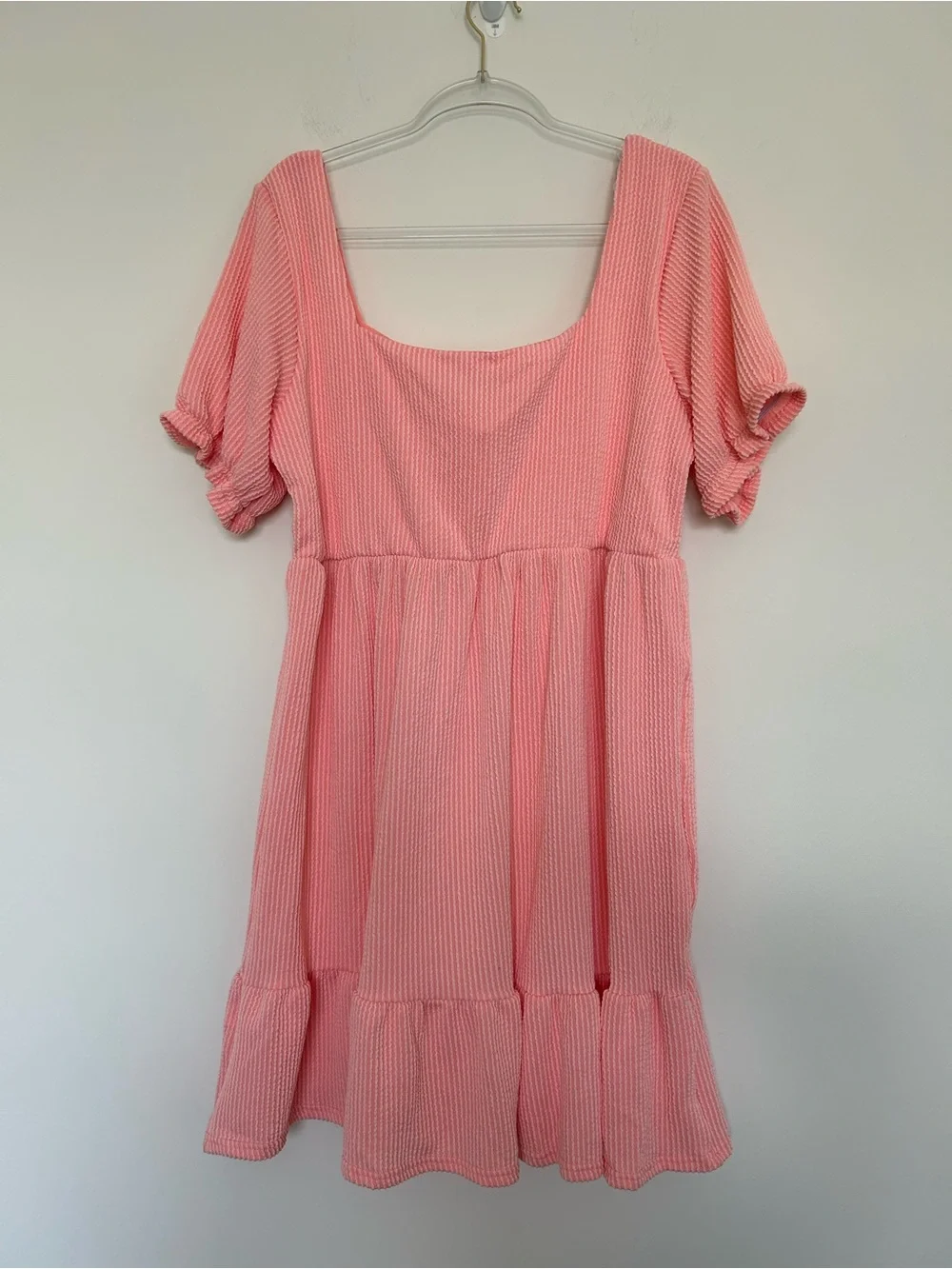 Simply Southern NWT Peachy Pink Babydoll Mini Dress with Puff Sleeves Size Large - Picture 6 of 6